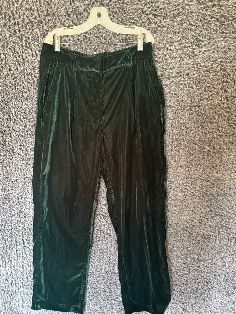 Emerald Green Pants - Wide-Leg Pants - Velvet Pants - ,